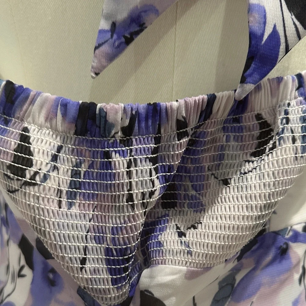 Eliza J Purple Floral Halter Tie Pleated Wedding Guest Party Maxi Dress Size 8 - Picture 11 of 16